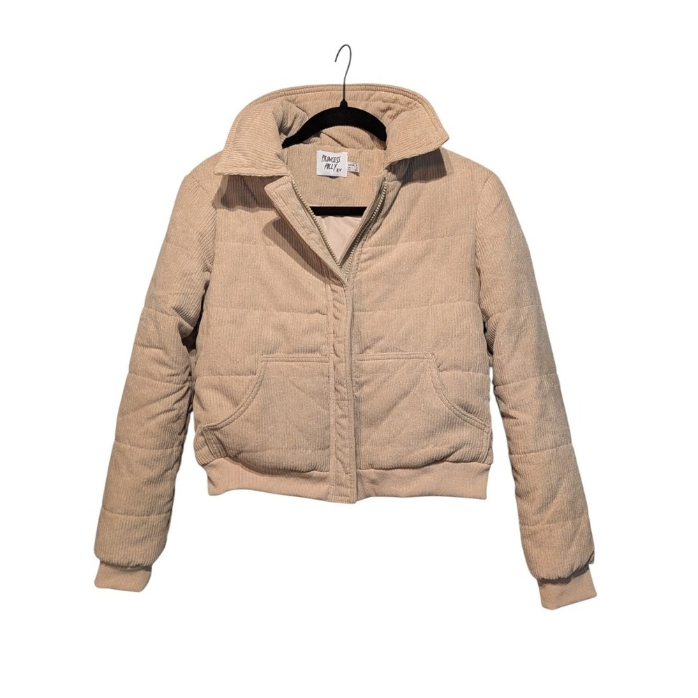 Princess Polly Beige Corduroy Quilted Puffer Jacket Size 2